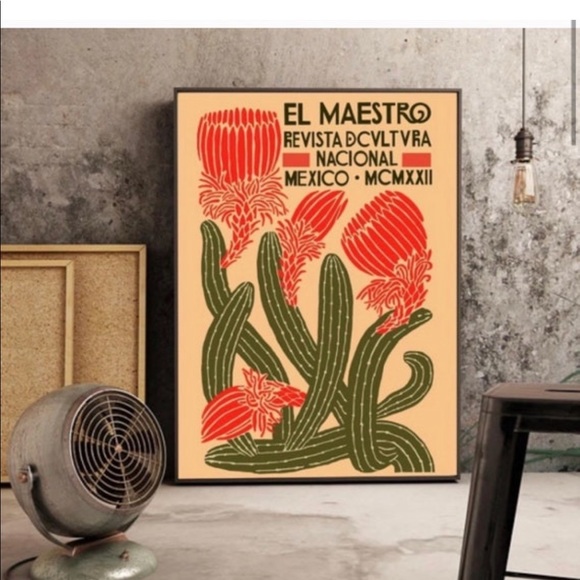 Art Nouveau print canvas wall art Mexico hanging Jungalow giclee flower cactus - Picture 2 of 4